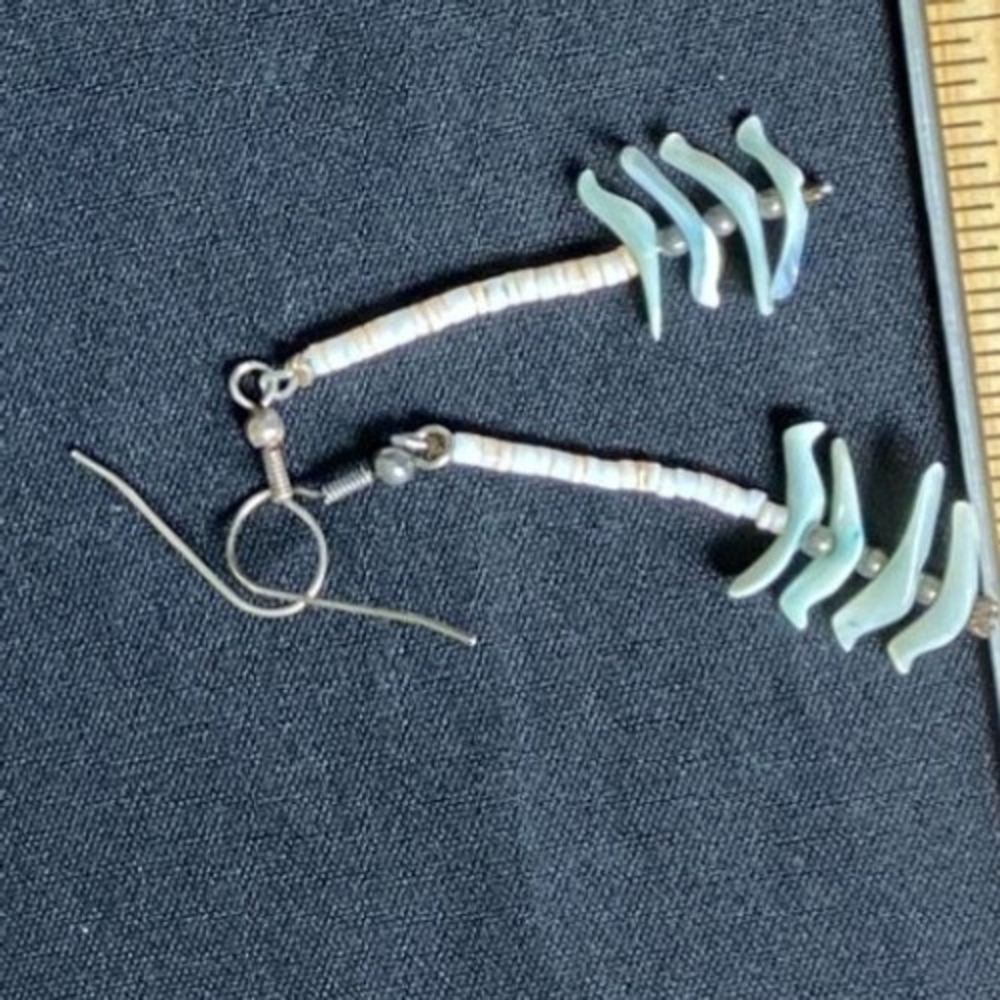 Handmade Palm Tree Dangle Earrings Silver Tone‎ Turquoise Accent Women